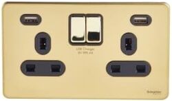 Schneider Electric Ultimate - Switched Socket 2 USB charger - 2 gang - 13A - polished brass - black - GGBGU3424DBAB